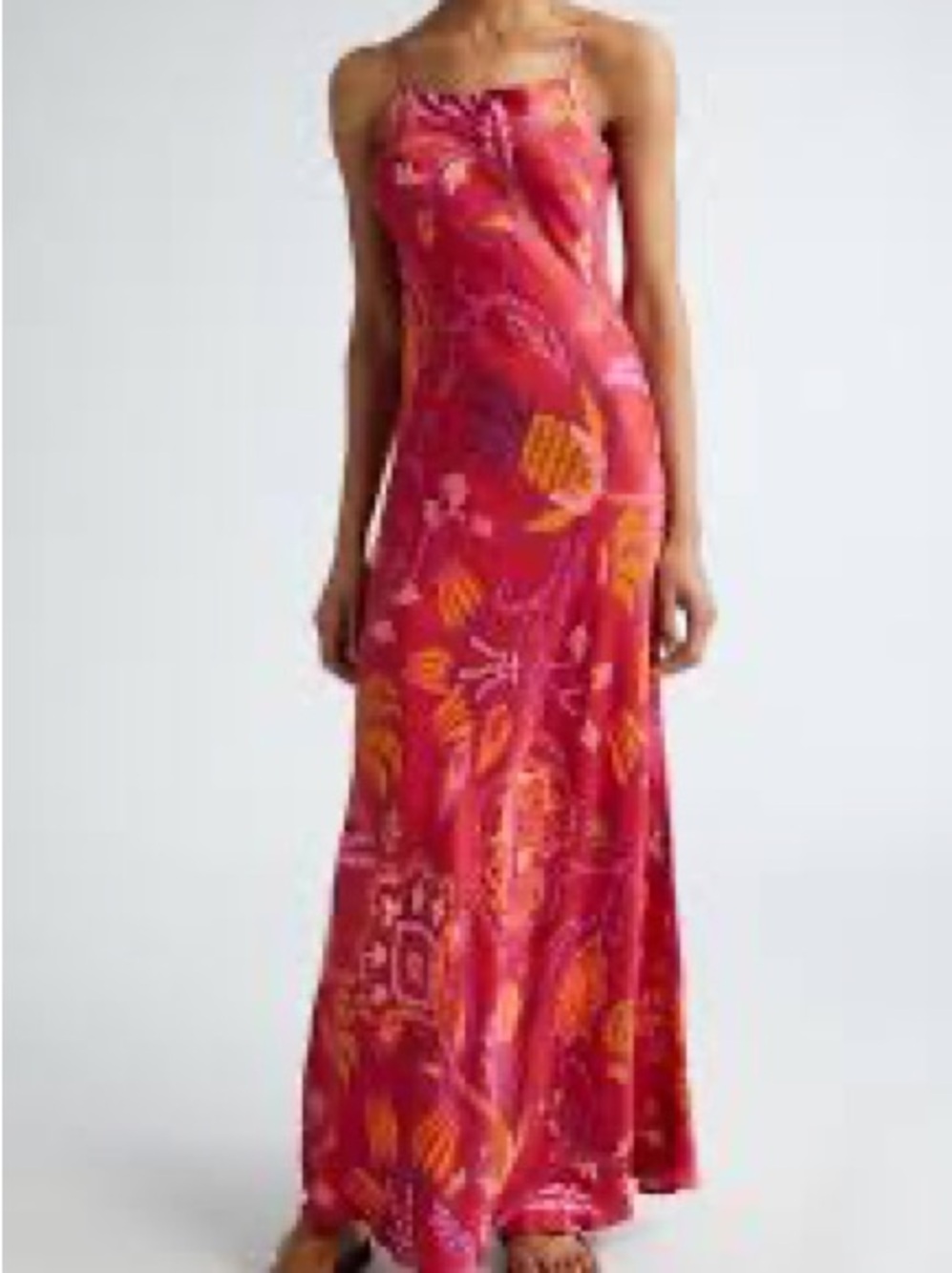 FARM Rio Pink and Orange Floral Strapless Maxi Dress